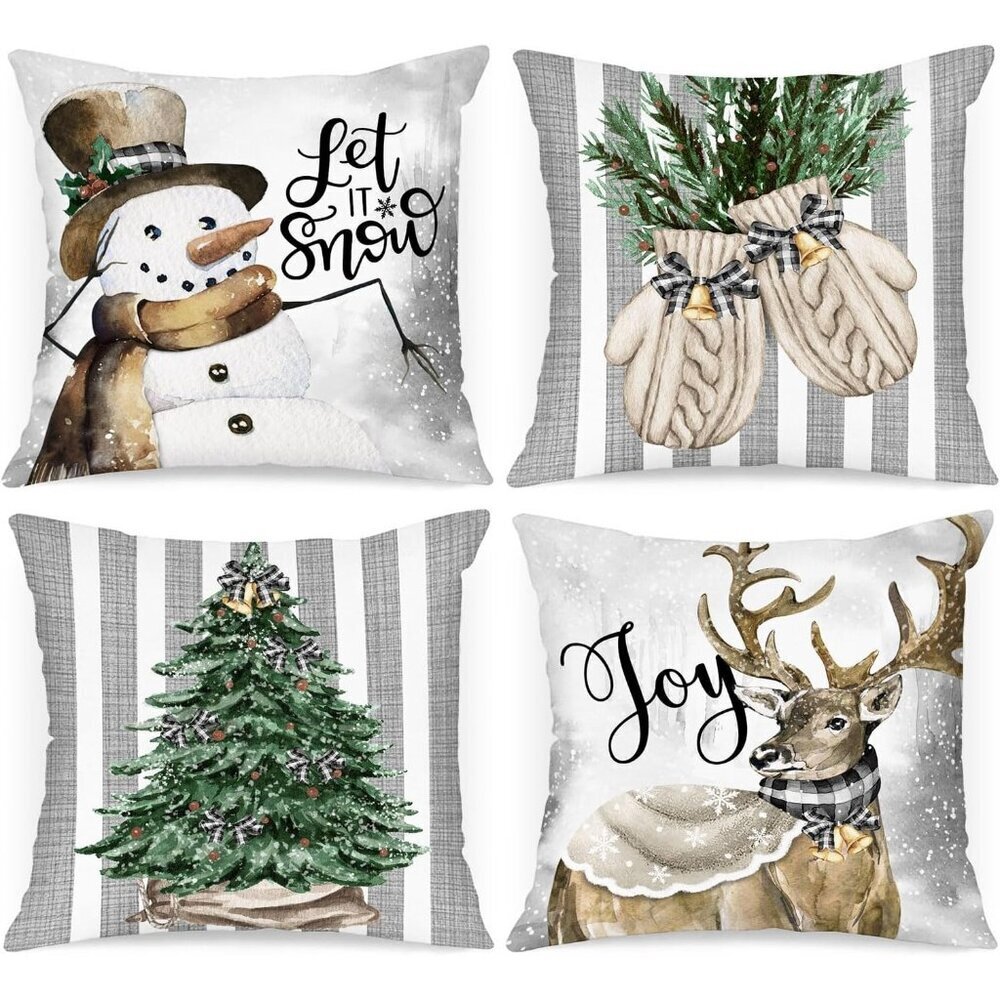 🆕 Christmas Throw Pillow Covers Xmas Snowman Gloves Elk Eucalyptus Cushion Home